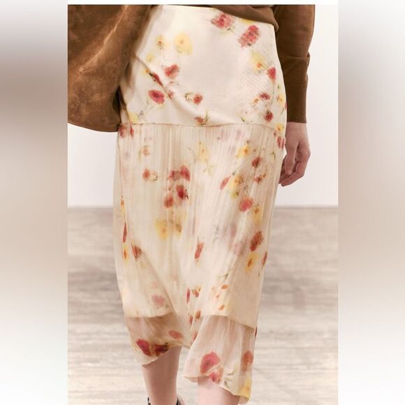 ZARA ZW COLLECTION SHEER FLORAL MIDI SKIRT - Picture 7 of 10